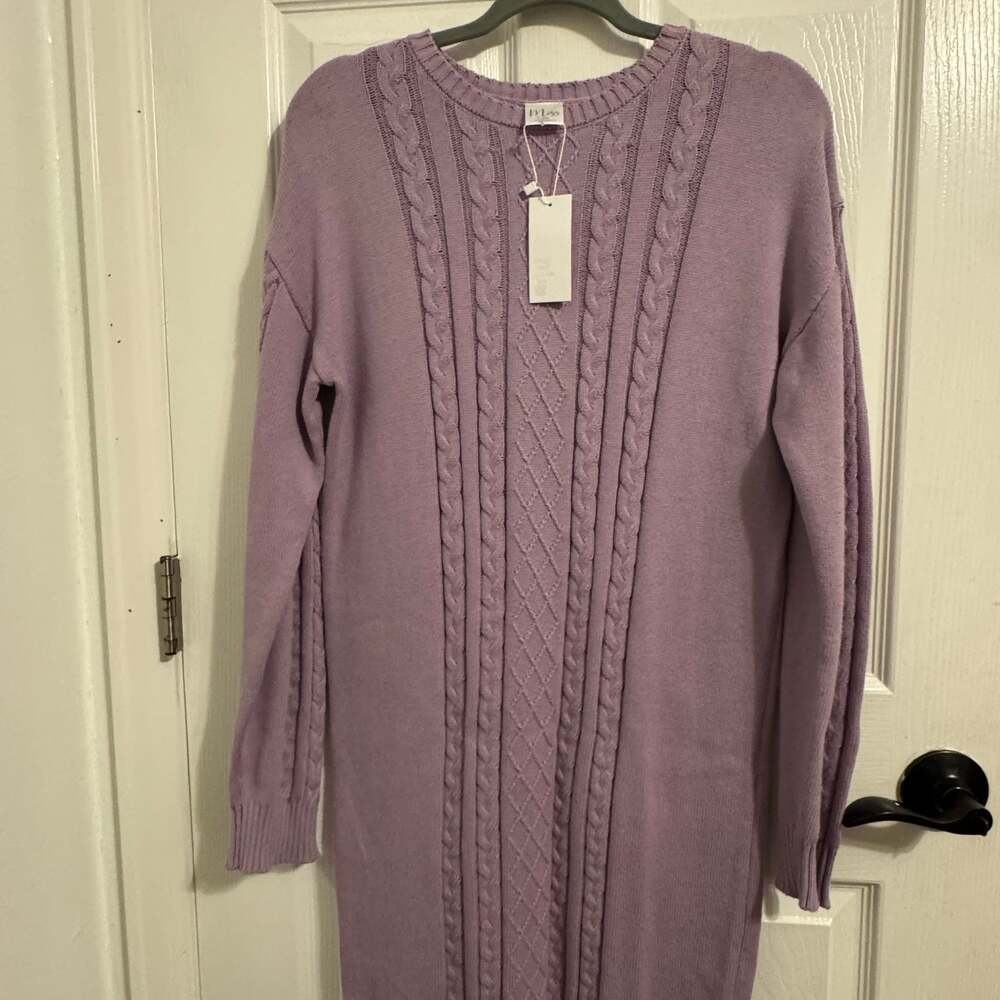 J. Jill Purple Cable Knit Crew Neck Long Sleeve Pullover Sweater
